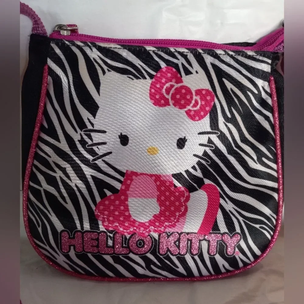 Hello Kitty Zebra Stripe Hot Pink Youth Purse Hand Bag Adjustable Strap …